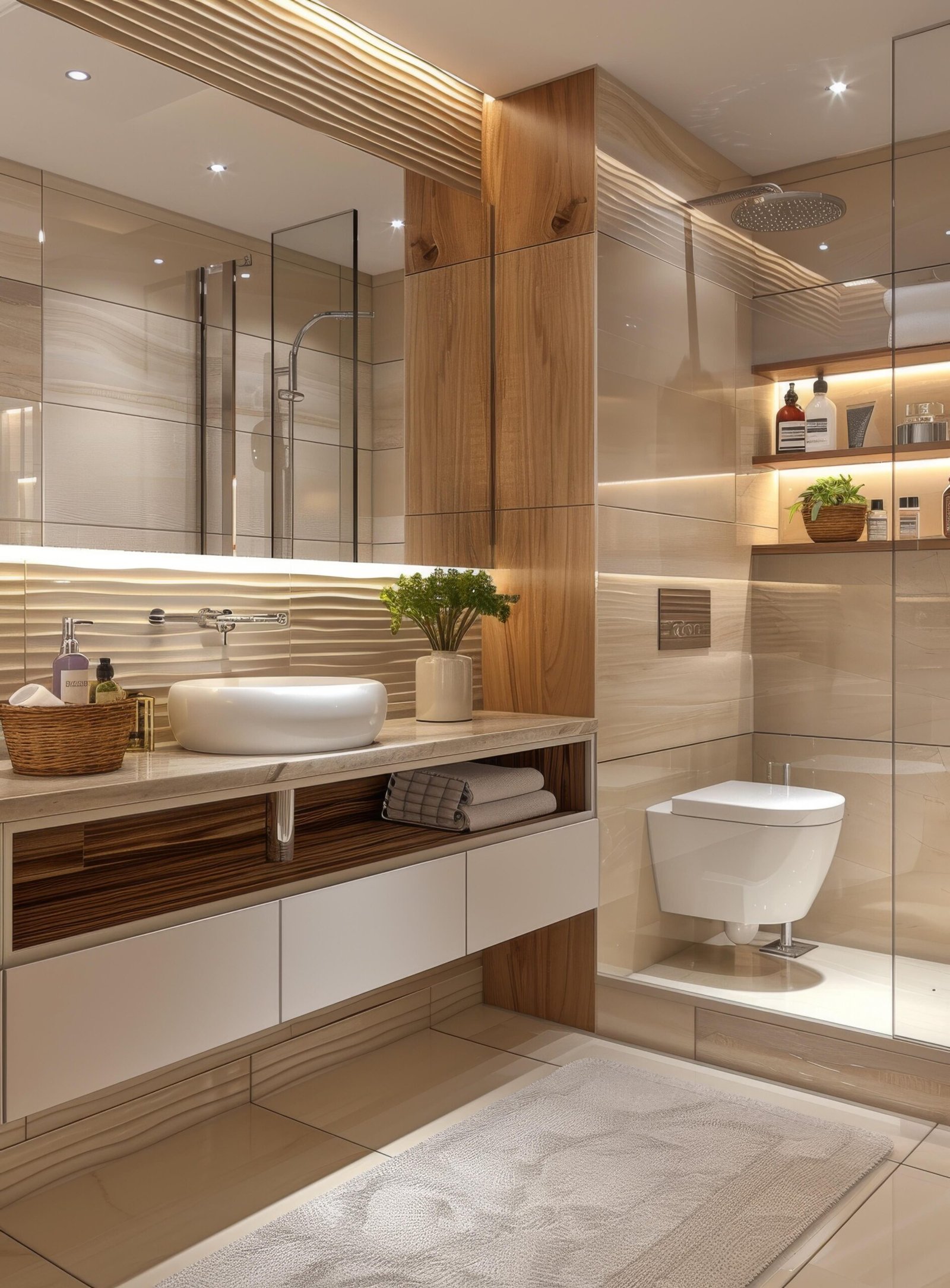 Modern Bathroom Design with Wooden Accents